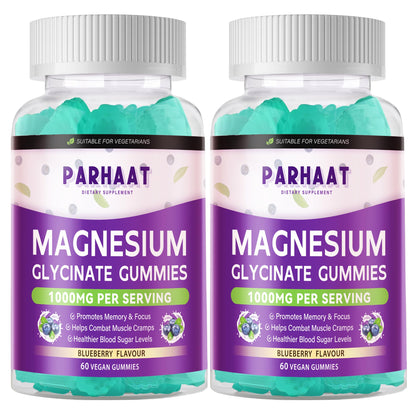 Magnesium Glycinate Gummies – Sugar Free Blueberry with Vitamin D, B6, CoQ10 | 120 Chews