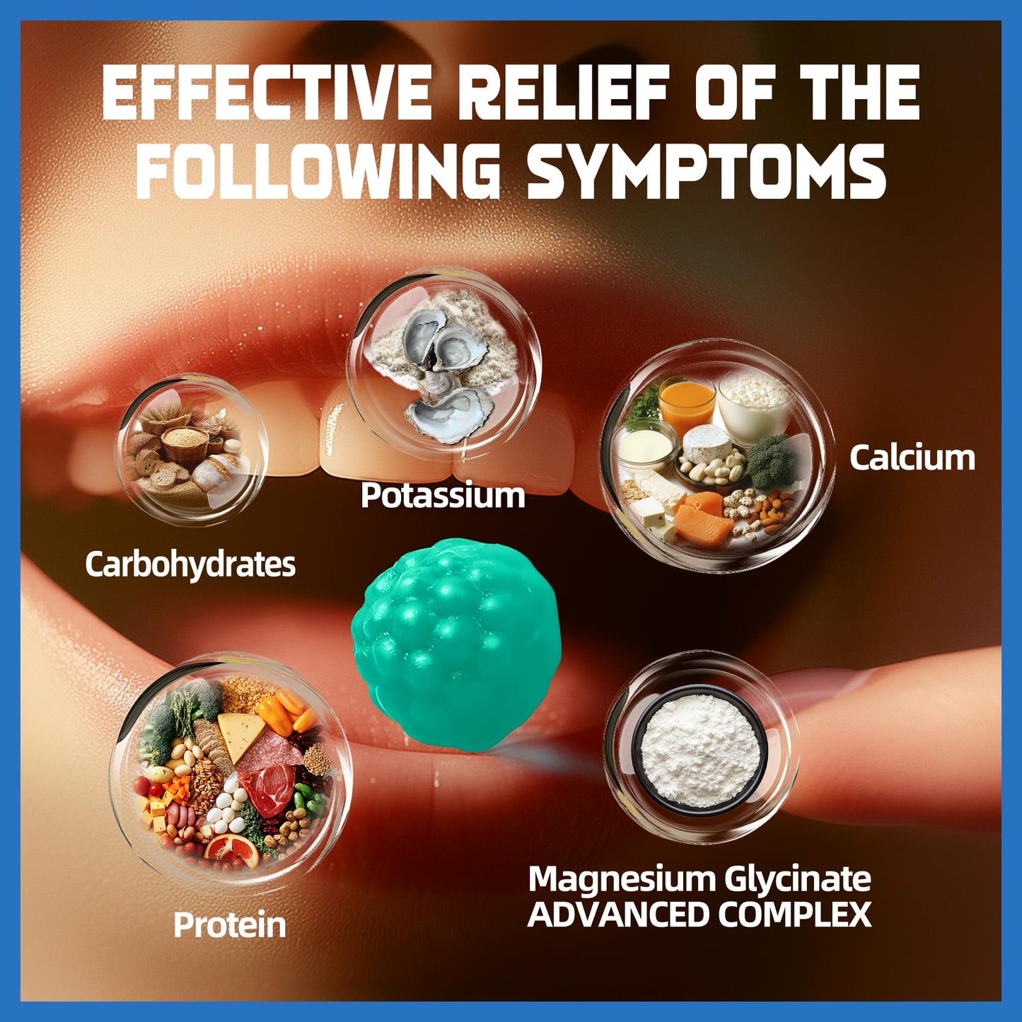 Magnesium Glycinate Gummies Sugar Free - Calm Mood & Sleep Support with Vitamin D, B6, CoQ10 - 60 Blueberry Chews