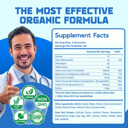 Magnesium Glycinate Gummies – Sugar Free Blueberry with Vitamin D, B6, CoQ10 | 120 Chews