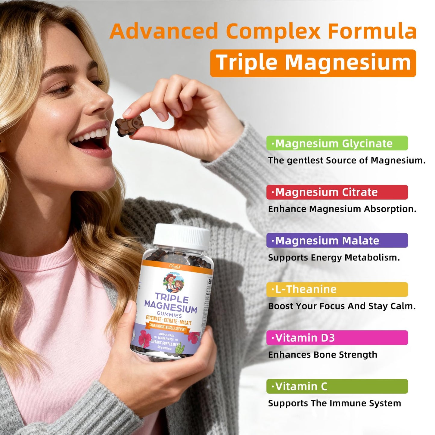 Magnesium Glycinate Gummies 200mg – Sleep Support, Sugar Free, Lemon, Adults & Kids
