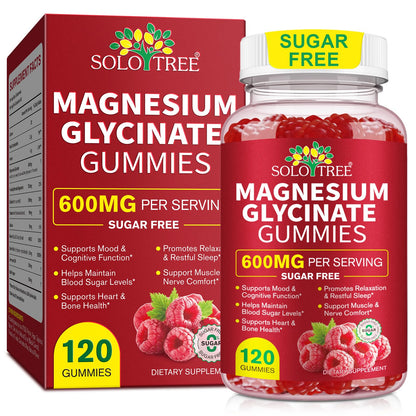 Magnesium Glycinate Gummies with L-Threonate – 120 Count, 600 mg per Serving, Sugar Free, High Absorption