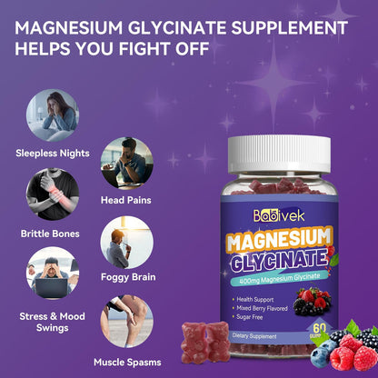 Magnesium Glycinate Gummies with Calcium, CoQ10, Potassium & Vitamins D & B6 – Sugar-Free, Vegan (60 Gummies)