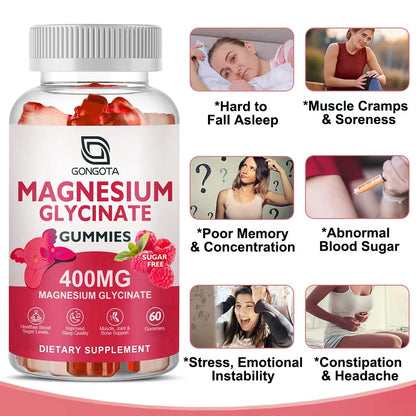 Magnesium Glycinate Gummies 400 mg with 100 mg Composite Magnesium – Sugar Free, 60 Gummies