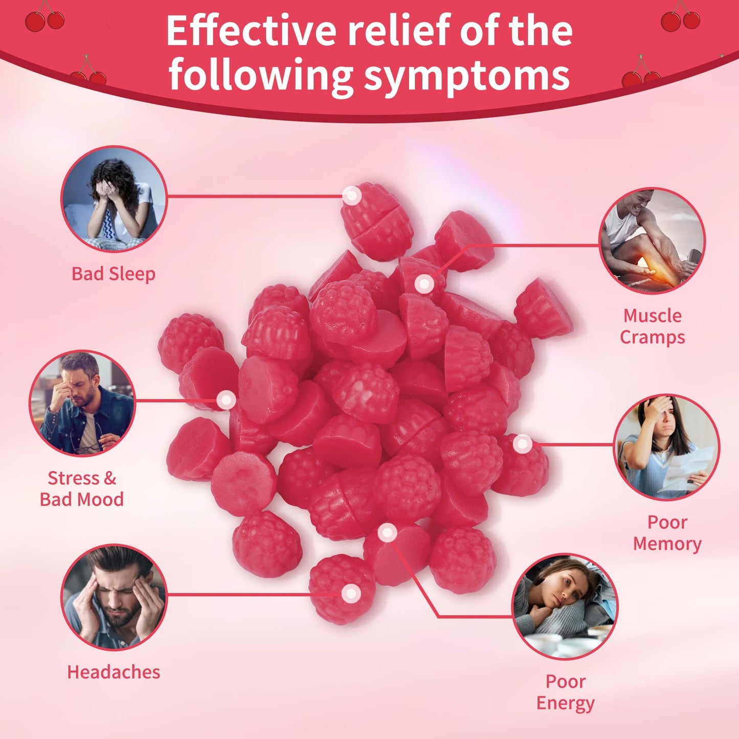 Magnesium Glycinate Gummies - Sugar Free, 60 Cherry Gummies | Vitamin D, B6, CoQ10