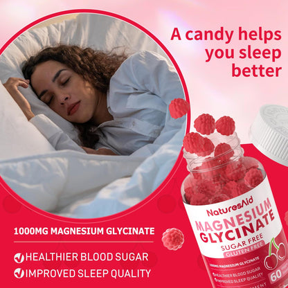 Magnesium Glycinate Gummies - Sugar Free, 60 Cherry Gummies | Vitamin D, B6, CoQ10
