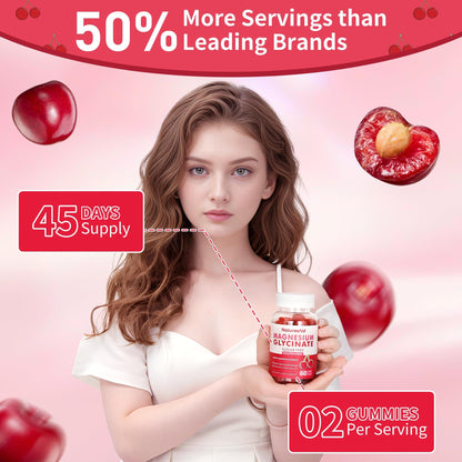 Magnesium Glycinate Gummies - Sugar Free, 60 Cherry Gummies | Vitamin D, B6, CoQ10