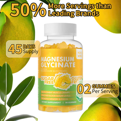 90 CT Magnesium Glycinate Gummies 1000mg - Sugar Free Magnesium Potassium Supplement with Vitamin D, B6, CoQ10 for Calm Mood & Sleep Support - 90 Mango Pineapple Gummies