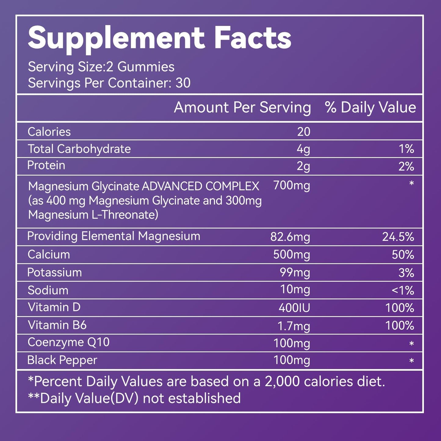 Magnesium Glycinate Gummies with Calcium, CoQ10, Potassium & Vitamins D & B6 – Sugar-Free, Vegan (60 Gummies)