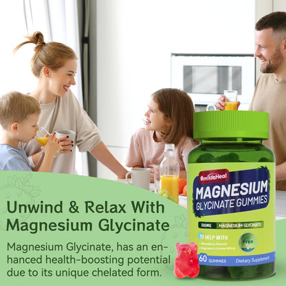 Magnesium Glycinate Gummies 500mg + L-Threonate 300mg – Sugar-Free Magnesium Potassium with Vitamin D, B6, CoQ10 | Strawberry 60 Gummies