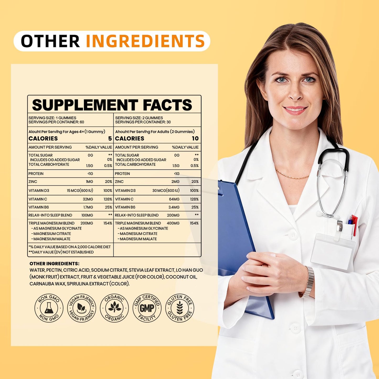 Magnesium Glycinate Gummies 200mg – Sleep Support, Sugar Free, Lemon, Adults & Kids
