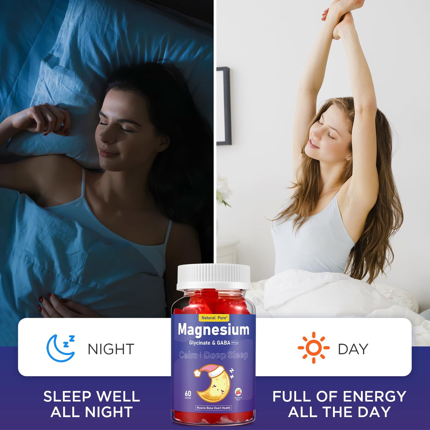Magnesium Glycinate Gummies with GABA – Sleep Support (Sugar Free, 400mg) with Vitamin D, B6 & CoQ10