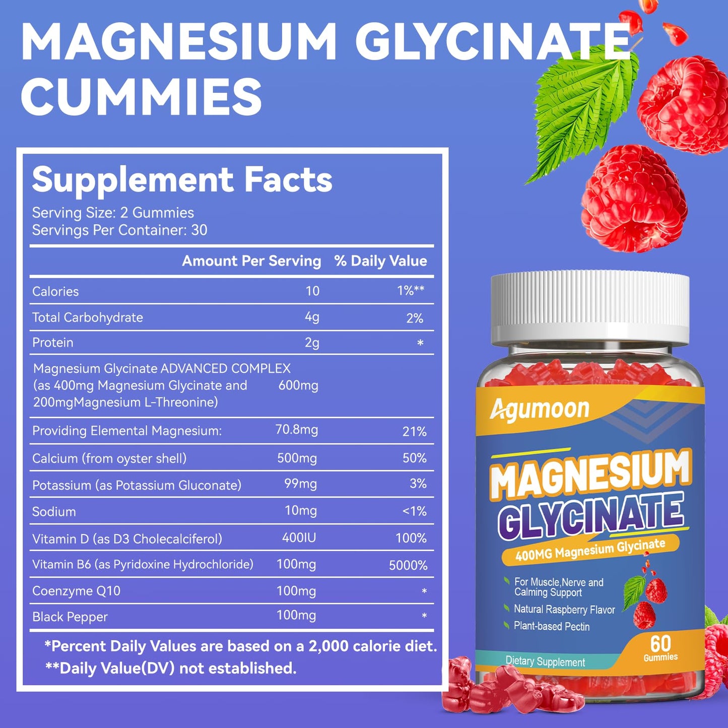 Magnesium Glycinate Gummies 400mg with L-Threonine – Stress Relief & Muscle Support | Non-GMO, Gluten Free