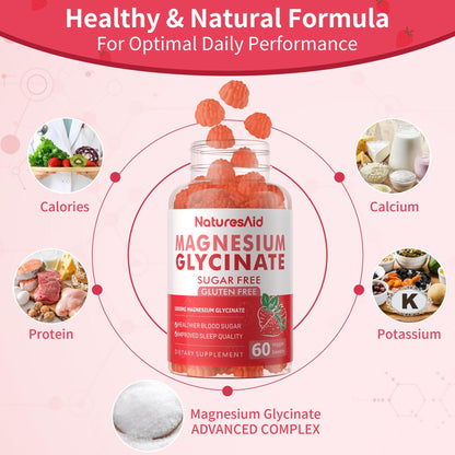 Magnesium Glycinate Gummies 1000mg - Sugar Free Calm Mood & Sleep Support (120 Strawberry Gummies) - 2 Pack