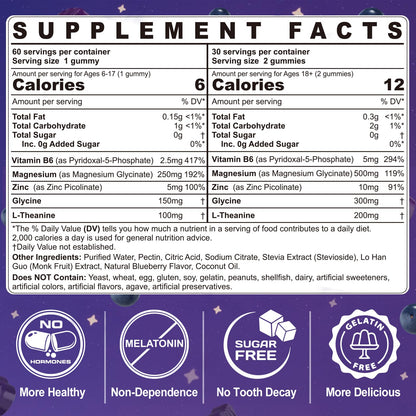 Magnesium Glycinate Gummies 250mg per Gummy (500mg/2) – Sugar Free, No Melatonin (Adults & Kids 6+)