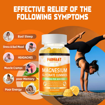 Magnesium Glycinate Gummies 1000mg | Sugar Free Magnesium Potassium with Vitamin D, B6, CoQ10 - 60 Orange Gummies