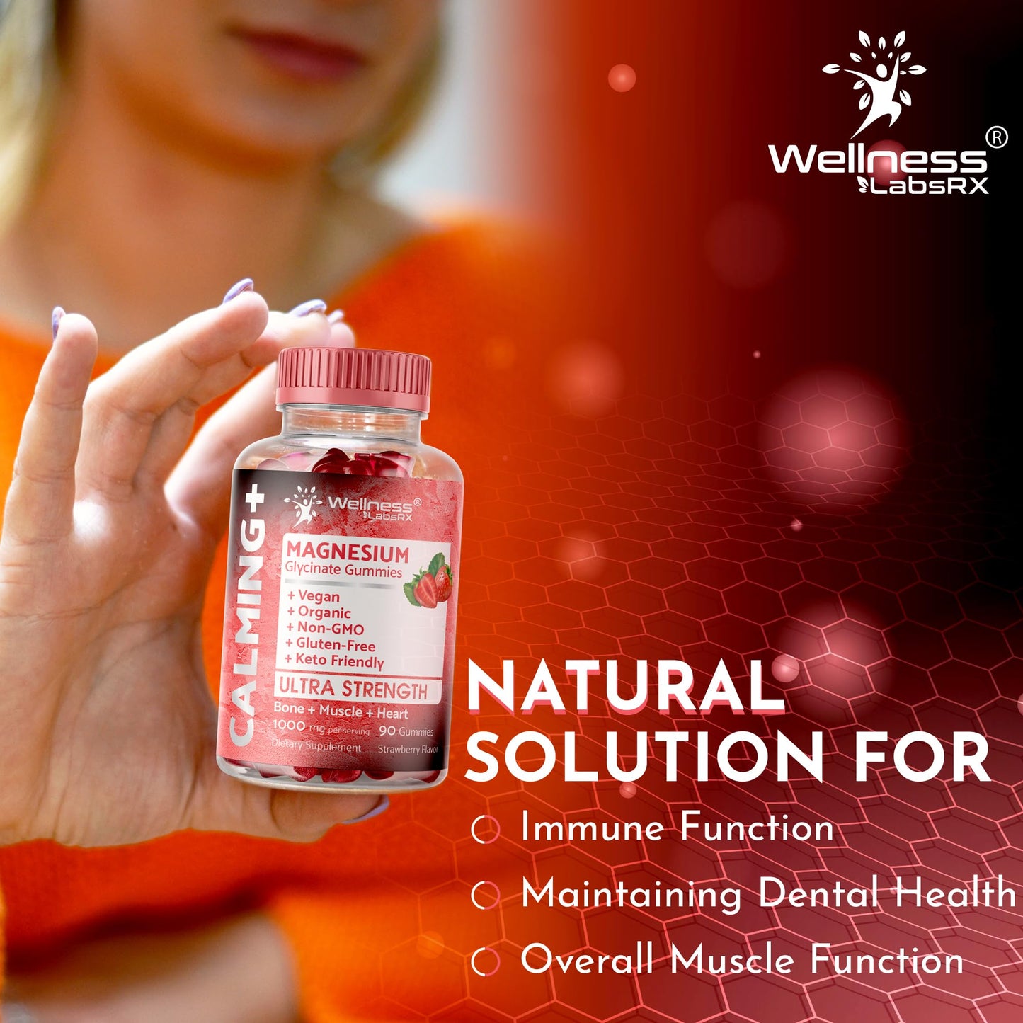 Magnesium Glycinate Gummies 1000 mg – Relaxation & Heart Health – Strawberry Flavor