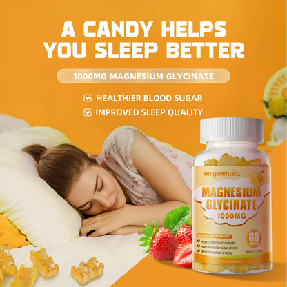 Magnesium Glycinate Gummies 1000mg - Sugar Free Magnesium Potassium Supplement with Vitamin D, B6, CoQ10 for Calm Mood & Sleep Support - 120 Orange Gummies 2 Pack