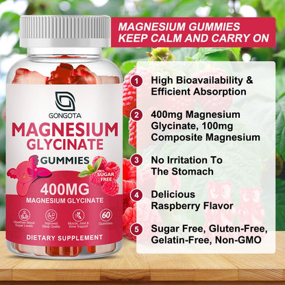Magnesium Glycinate Gummies 400 mg with 100 mg Composite Magnesium – Sugar Free, 60 Gummies