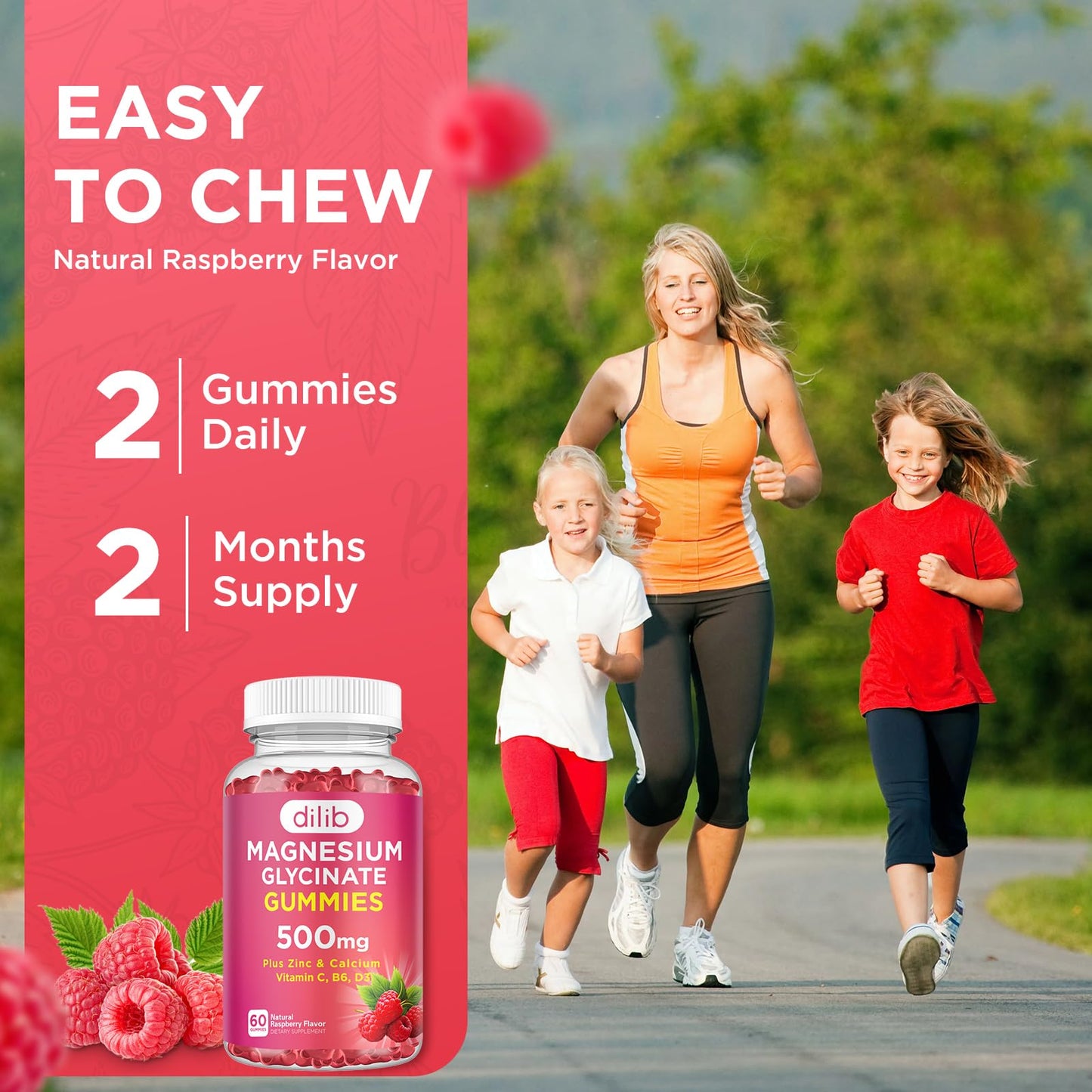 Magnesium Glycinate Gummies 500mg – Sleep, Mood & Muscle Support | Raspberry, 60 Gummies