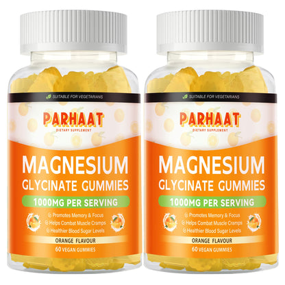 Magnesium Glycinate Gummies 1000mg – Sugar Free Magnesium Potassium Supplement with Vitamin D, B6, CoQ10 | 120 Orange Gummies (2 Pack)