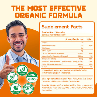 Magnesium Glycinate Gummies 1000mg – Sugar Free Magnesium Potassium Supplement with Vitamin D, B6, CoQ10 | 120 Orange Gummies (2 Pack)