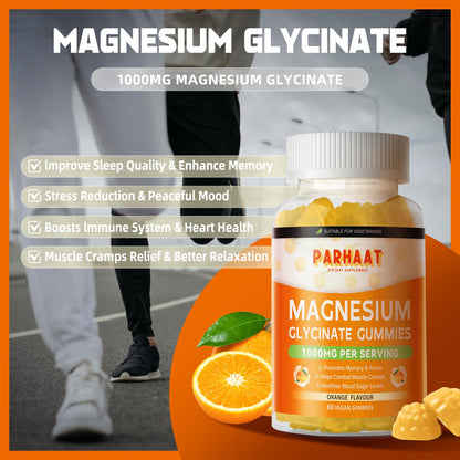 Magnesium Glycinate Gummies 1000mg – Sugar Free Magnesium Potassium Supplement with Vitamin D, B6, CoQ10 | 120 Orange Gummies (2 Pack)