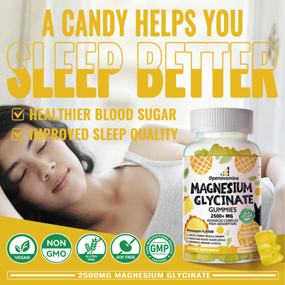 Magnesium Glycinate Gummies 2500mg – Sugar Free Calm Mood & Sleep Support (90 Pineapple Gummies)