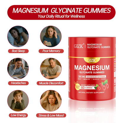 Magnesium Glycinate Gummies 500mg – Sugar Free Raspberry | 60 Count – Vegan, No Melatonin