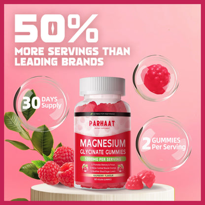 Magnesium Glycinate Gummies Raspberry - Sugar Free Magnesium Potassium Supplement with Vitamin D, B6, CoQ10 | 60 Chews