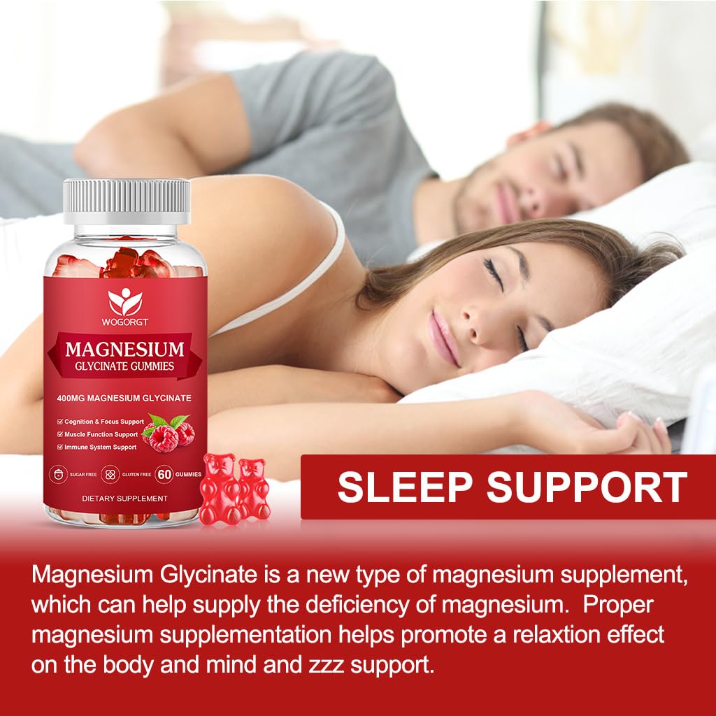 400mg Magnesium Glycinate Gummies with 200mg Magnesium Malate, Vitamin D, B6, and CoQ10 | Sugar Free Raspberry - 60 Gummies