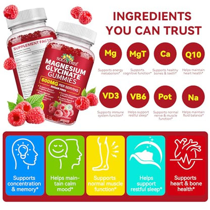 Magnesium Glycinate Gummies with L-Threonate – 120 Count, 600 mg per Serving, Sugar Free, High Absorption
