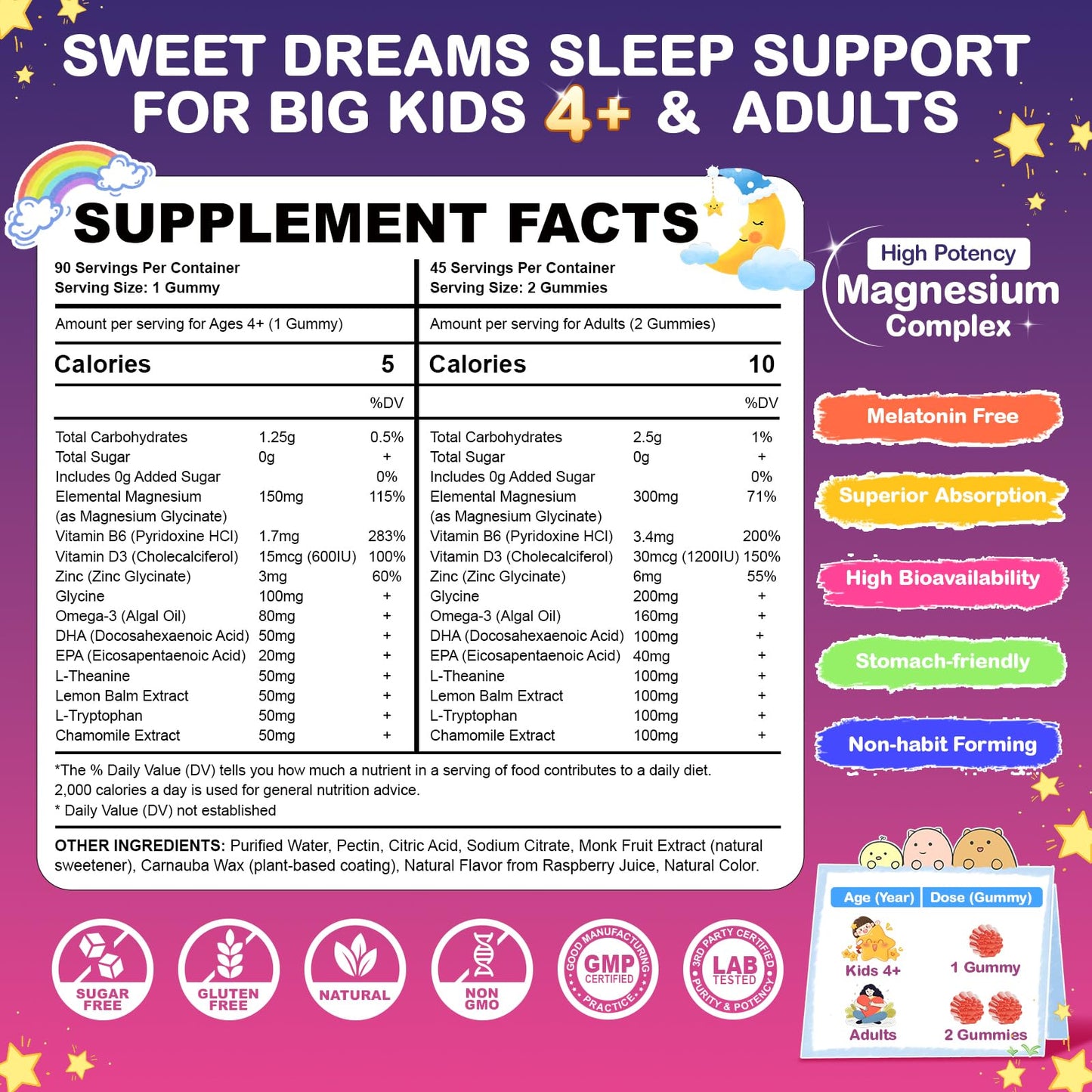 90-Count Magnesium Glycinate Gummies for Sleep & Calm – Raspberry, Sugar-Free, Vegan
