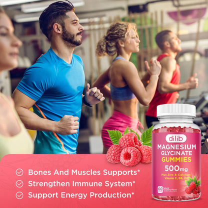 Magnesium Glycinate Gummies 500mg – Sleep, Mood & Muscle Support | Raspberry, 60 Gummies