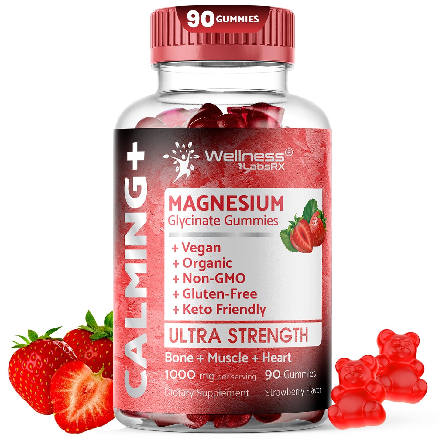Magnesium Glycinate Gummies 1000 mg – Relaxation & Heart Health – Strawberry Flavor