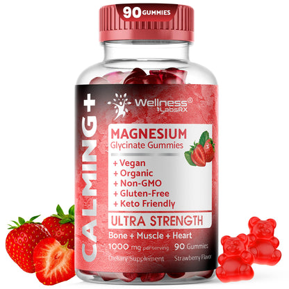 Magnesium Glycinate Gummies 1000 mg – Relaxation & Heart Health – Strawberry Flavor