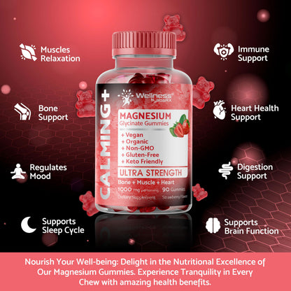 Magnesium Glycinate Gummies 1000 mg – Relaxation & Heart Health – Strawberry Flavor
