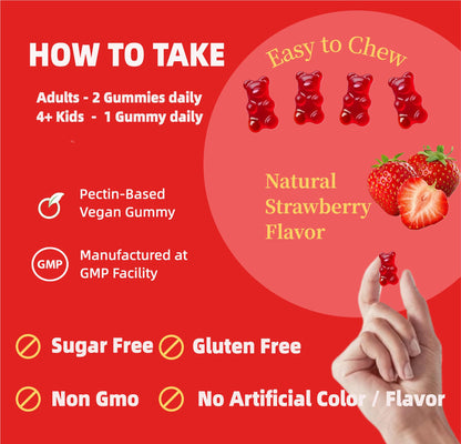 Magnesium Glycinate Gummies for Adults & Kids – 1000mg High Absorption, Sugar Free with Potassium, 90 Counts