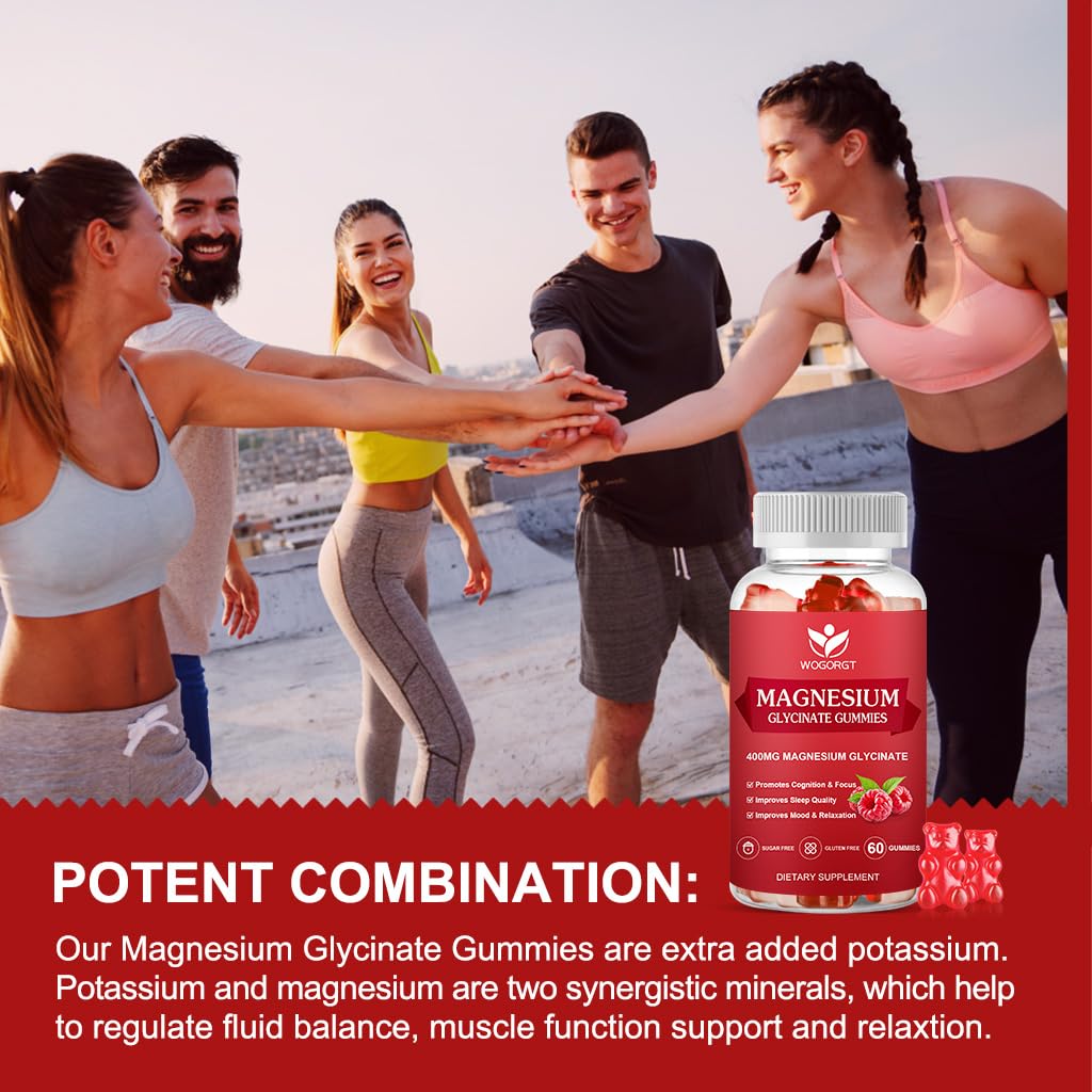 400mg Magnesium Glycinate Gummies with 200mg Magnesium Malate, Vitamin D, B6, and CoQ10 | Sugar Free Raspberry - 60 Gummies