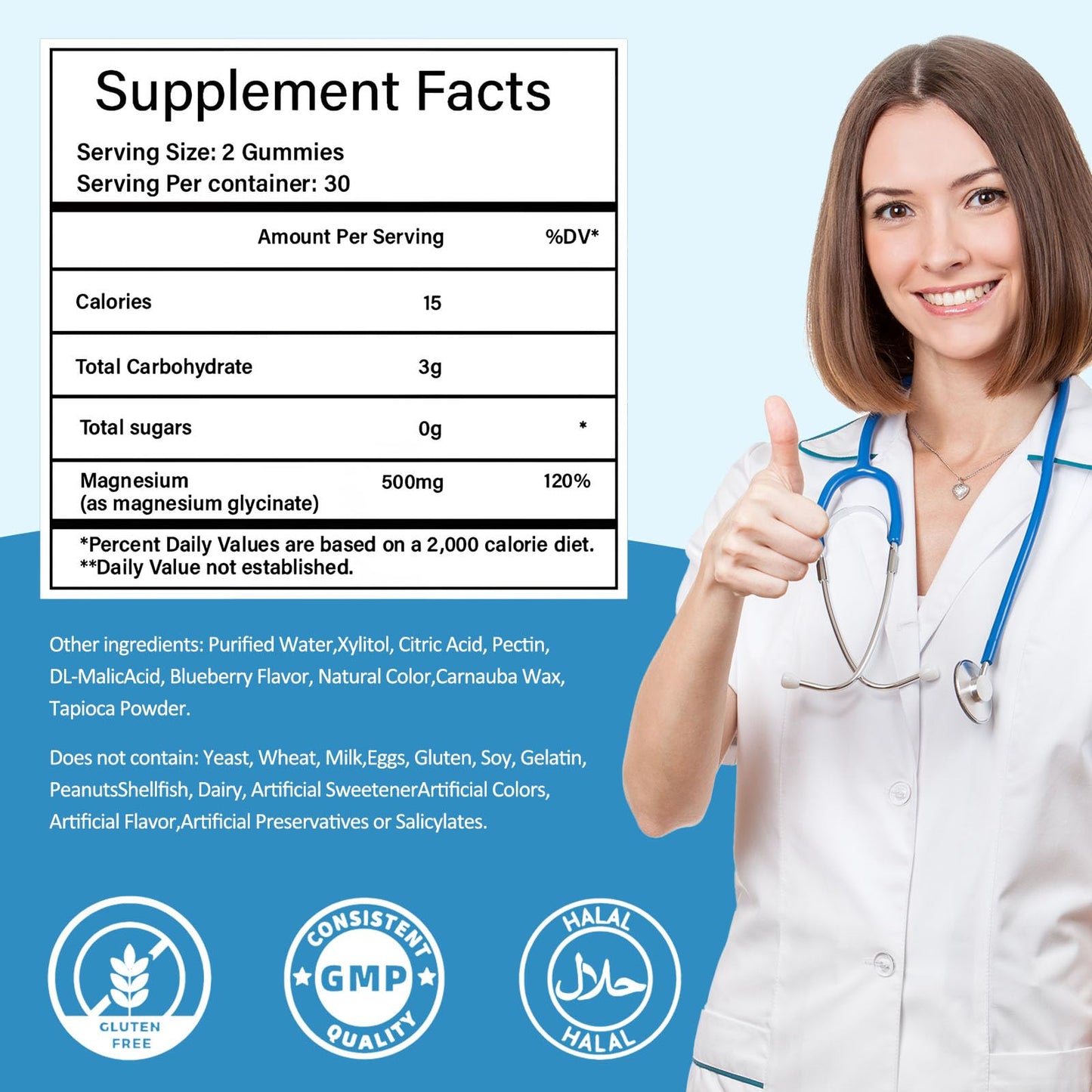 Magnesium Glycinate Gummies – Sugar-Free, Vegan Blueberry (2 Bottles) for Sleep, Stress & Muscle Support