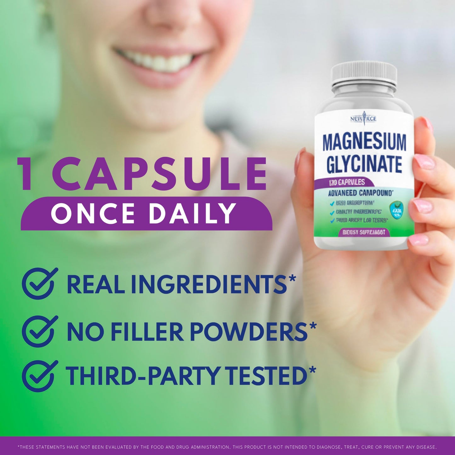 Magnesium Glycinate 500mg | 90mg Elemental Magnesium per Capsule | Muscle & Bone Health | 120 Vegan Capsules