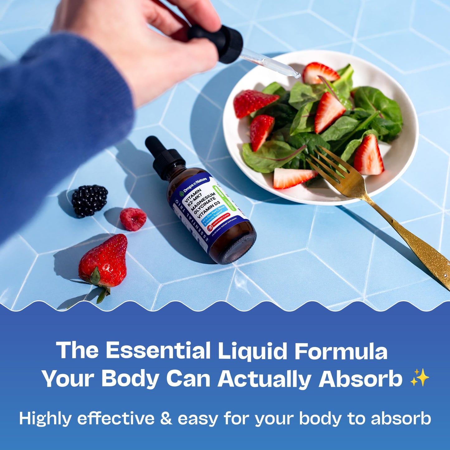 Magnesium Glycinate + K2 & D3 Liquid - GMO-Free (Mixed Berry) 60 mL