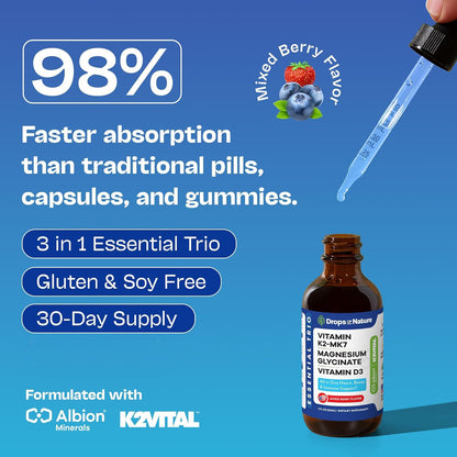 Magnesium Glycinate + K2 & D3 Liquid - GMO-Free (Mixed Berry) 60 mL