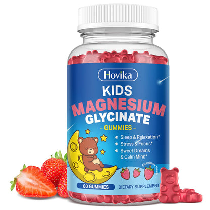 Magnesium Glycinate Gummies for Kids – Sleep, Calm & Focus | L-Theanine, Omega-3, Vitamin D3, Zinc | Sugar Free Strawberry 60ct