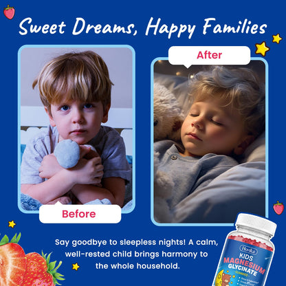 Magnesium Glycinate Gummies for Kids – Sleep, Calm & Focus | L-Theanine, Omega-3, Vitamin D3, Zinc | Sugar Free Strawberry 60ct