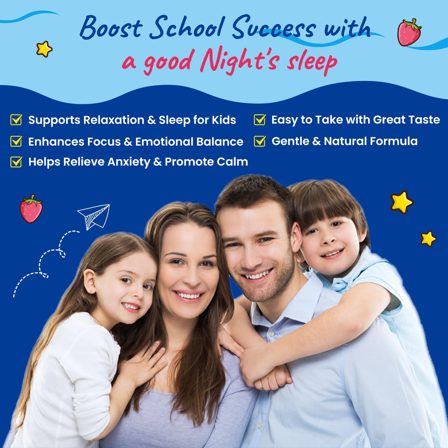 Magnesium Glycinate Gummies for Kids – Sleep, Calm & Focus | L-Theanine, Omega-3, Vitamin D3, Zinc | Sugar Free Strawberry 60ct