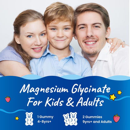 Magnesium Glycinate Gummies for Kids – Sleep, Calm & Focus | L-Theanine, Omega-3, Vitamin D3, Zinc | Sugar Free Strawberry 60ct