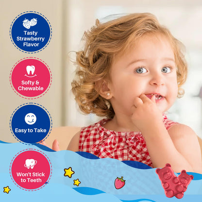 Magnesium Glycinate Gummies for Kids – Sleep, Calm & Focus | L-Theanine, Omega-3, Vitamin D3, Zinc | Sugar Free Strawberry 60ct
