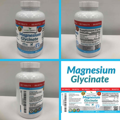 Magnesium Glycinate 400 mg | 200 Tablets - High Absorption Non-Buffered Bisglycinate for Sleep, Leg Cramps, Heart & Muscle Support
