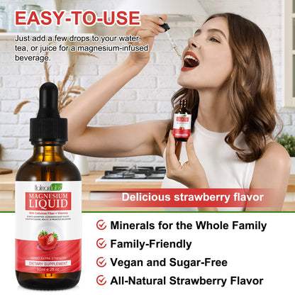 Magnesium Glycinate Liquid Drops - High Absorption, Strawberry, 2 oz
