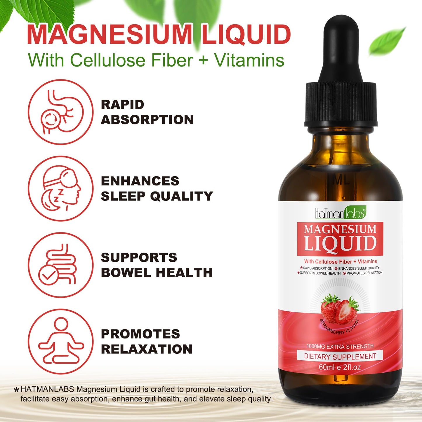 Magnesium Glycinate Liquid Drops - High Absorption, Strawberry, 2 oz